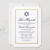 Bat Mitzvah Elegant Blue Gold Invitation Kaart (Voorkant)