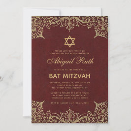 Bat Mitzvah  Elegant Burgundy Red Star Kaart