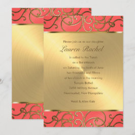 Bat Mitzvah Elegant Coral and Gold Filigree Kaart