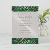 Bat Mitzvah Elegant Emerald Green Silver Filigree Kaart (Staand voorkant)