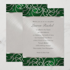 Bat Mitzvah Elegant Emerald Green Silver Filigree Kaart