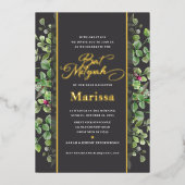 Bat Mitzvah Elegant Floral Script REAL GOLD Folie Uitnodiging (Voorkant)