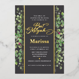 Bat Mitzvah Elegant Floral Script REAL GOLD Folie Uitnodiging