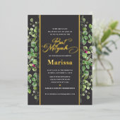 Bat Mitzvah Elegant Floral Script REAL GOLD Folie Uitnodiging (Staand Voorkant)