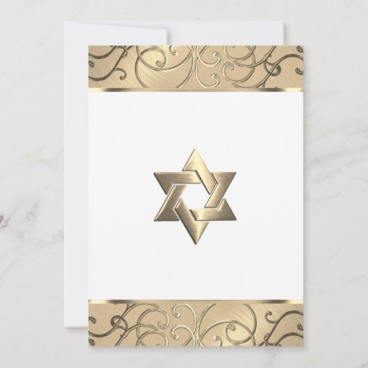 Bat Mitzvah Elegant Goud Filigraan Uitnodiging (Achterkant)