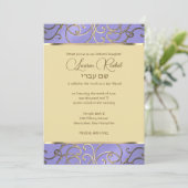 Bat Mitzvah Elegant Lavender Paars Gold Filigree Kaart (Staand voorkant)