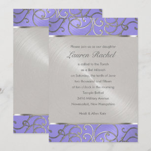 Bat Mitzvah Elegant Lavender Paarse Silver Filigre Kaart