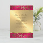 Bat Mitzvah Elegant Magenta Pink Gold Filigree Kaart (Staand voorkant)