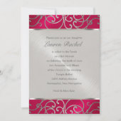 Bat Mitzvah Elegant Magenta Pink Silver Filigree Kaart (Voorkant)