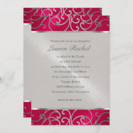 Bat Mitzvah Elegant Magenta Pink Silver Filigree Kaart