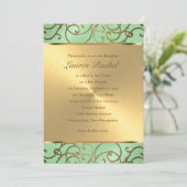 Bat Mitzvah Elegant Mint Green Gold Filigree Kaart (Staand voorkant)