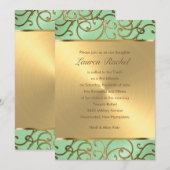 Bat Mitzvah Elegant Mint Green Gold Filigree Kaart (Voorkant / Achterkant)