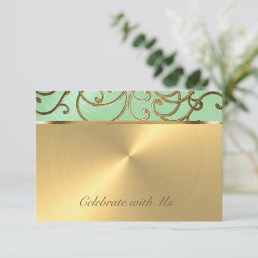 Bat Mitzvah Elegant Mint Green Gold Filigree Kaart (Staand voorkant)