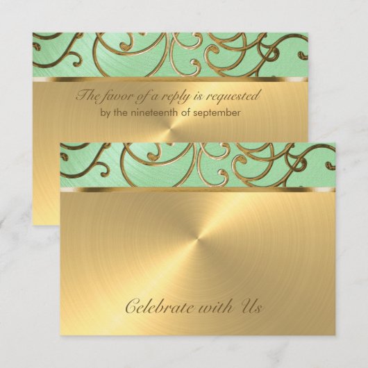 Bat Mitzvah Elegant Mint Green Gold Filigree Kaart (Voorkant / Achterkant)