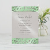 Bat Mitzvah Elegant Mint Green Silver Filigree Kaart (Staand voorkant)