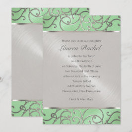 Bat Mitzvah Elegant Mint Green Silver Filigree Kaart