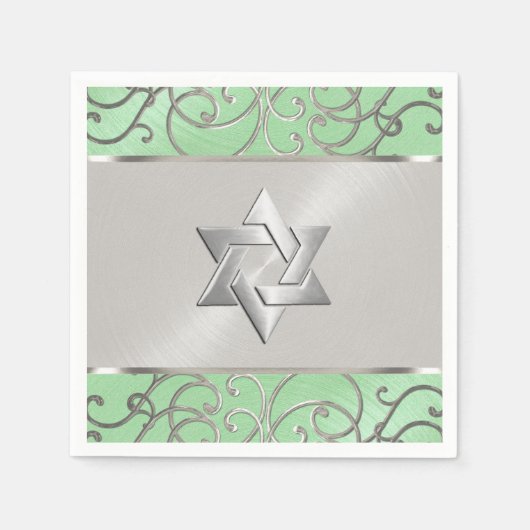 Bat Mitzvah Elegant Mint Green Silver Filigree Servet (Voorkant)