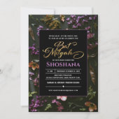 Bat Mitzvah Elegant Modern Boho Floral Script Kaart (Voorkant)