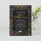 Bat Mitzvah Elegant Modern Boho Floral Script Kaart (Staand voorkant)