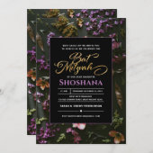 Bat Mitzvah Elegant Modern Boho Floral Script Kaart (Voorkant / Achterkant)