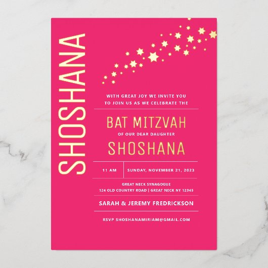 Bat Mitzvah Elegant Modern REAL GOLD Foil Invitati Folie Uitnodiging (Voorkant)