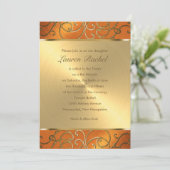 Bat Mitzvah Elegant Oranje en Gold Filigree Kaart (Staand voorkant)