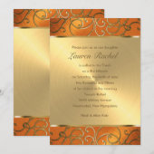 Bat Mitzvah Elegant Oranje en Gold Filigree Kaart (Voorkant / Achterkant)