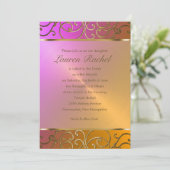 Bat Mitzvah Elegant Oranje Pink Gold Filigree Kaart (Staand voorkant)