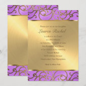Bat Mitzvah Elegant Orchid Paars Gold Filigree Kaart (Voorkant / Achterkant)
