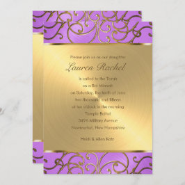 Bat Mitzvah Elegant Orchid Paars Gold Filigree Kaart