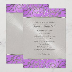 Bat Mitzvah Elegant Orchid Paars Silver Filigree Kaart