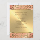 Bat Mitzvah Elegant Peach en Gold Filigree Kaart (Voorkant)