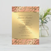 Bat Mitzvah Elegant Peach en Gold Filigree Kaart (Staand voorkant)