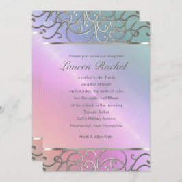 Bat Mitzvah Elegant Pearl Pink Silver Filigree Kaart