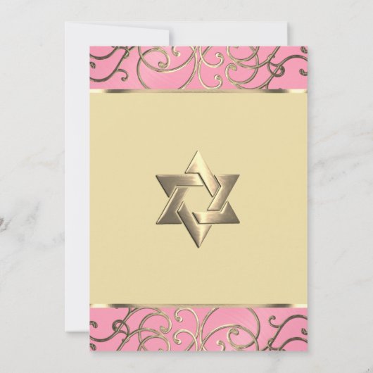 Bat Mitzvah Elegant Pink en Gold Filigree Kaart (Achterkant)