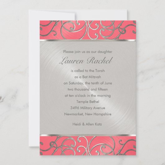 Bat Mitzvah Elegant Pink en Silver Filigree Kaart (Voorkant)
