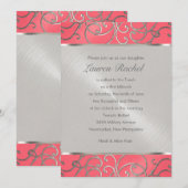 Bat Mitzvah Elegant Pink en Silver Filigree Kaart (Voorkant / Achterkant)