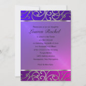 Bat Mitzvah Elegant Pink Paars Silver Filigree Kaart (Voorkant)