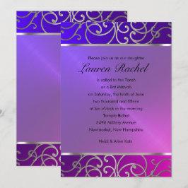 Bat Mitzvah Elegant Pink Paars Silver Filigree Kaart