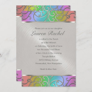 Bat Mitzvah Elegant Rainbow en Silver Filigree Kaart