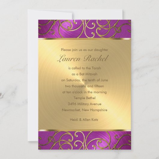 Bat Mitzvah Elegant Raspberry Pink Gold Filigree Kaart (Voorkant)