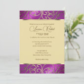 Bat Mitzvah Elegant Raspberry Pink Gold Filigree Kaart (Staand voorkant)