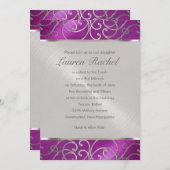 Bat Mitzvah Elegant Raspberry Pink Silver Filigree Kaart (Voorkant / Achterkant)