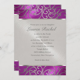 Bat Mitzvah Elegant Raspberry Pink Silver Filigree Kaart