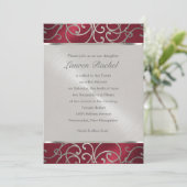 Bat Mitzvah Elegant Red en Silver Filigree Kaart (Staand voorkant)