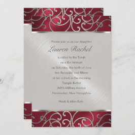 Bat Mitzvah Elegant Red en Silver Filigree Kaart