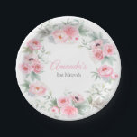 Bat Mitzvah, Elegant, Roze, Waterverf Floral Papieren Bordje<br><div class="desc">Voor het coördineren van punten met dit thema,  kopieer en plak de verbinding hieronder in uw browserhttps://www.zazzle.com/collections/elegant_watercolor_flowers_for_wedding-119762308436809736</div>