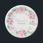 Bat Mitzvah, Elegant, Roze, Waterverf Floral Papieren Bordje<br><div class="desc">Voor het coördineren van punten met dit thema,  kopieer en plak de verbinding hieronder in uw browserhttps://www.zazzle.com/collections/elegant_watercolor_flowers_for_wedding-119762308436809736</div>