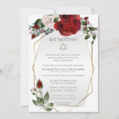 Bat Mitzvah | Elegant Scarlet Red en Blush Rozen Aankondiging (Voorkant)