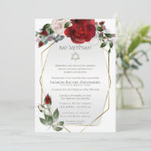 Bat Mitzvah | Elegant Scarlet Red en Blush Rozen Aankondiging (Staand voorkant)